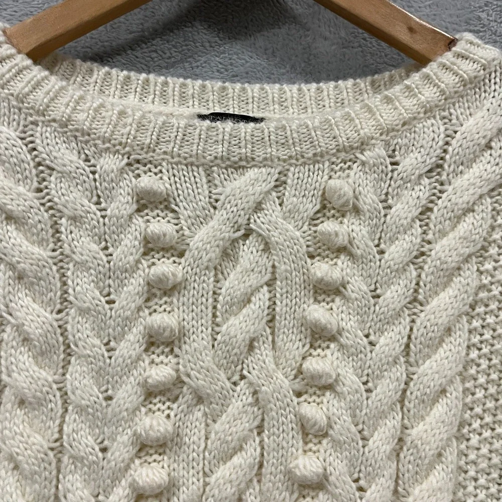 J Crew Sweater Womens Medium Cable Knit Ivory Wool Knit Fishermens‎ Pullover
